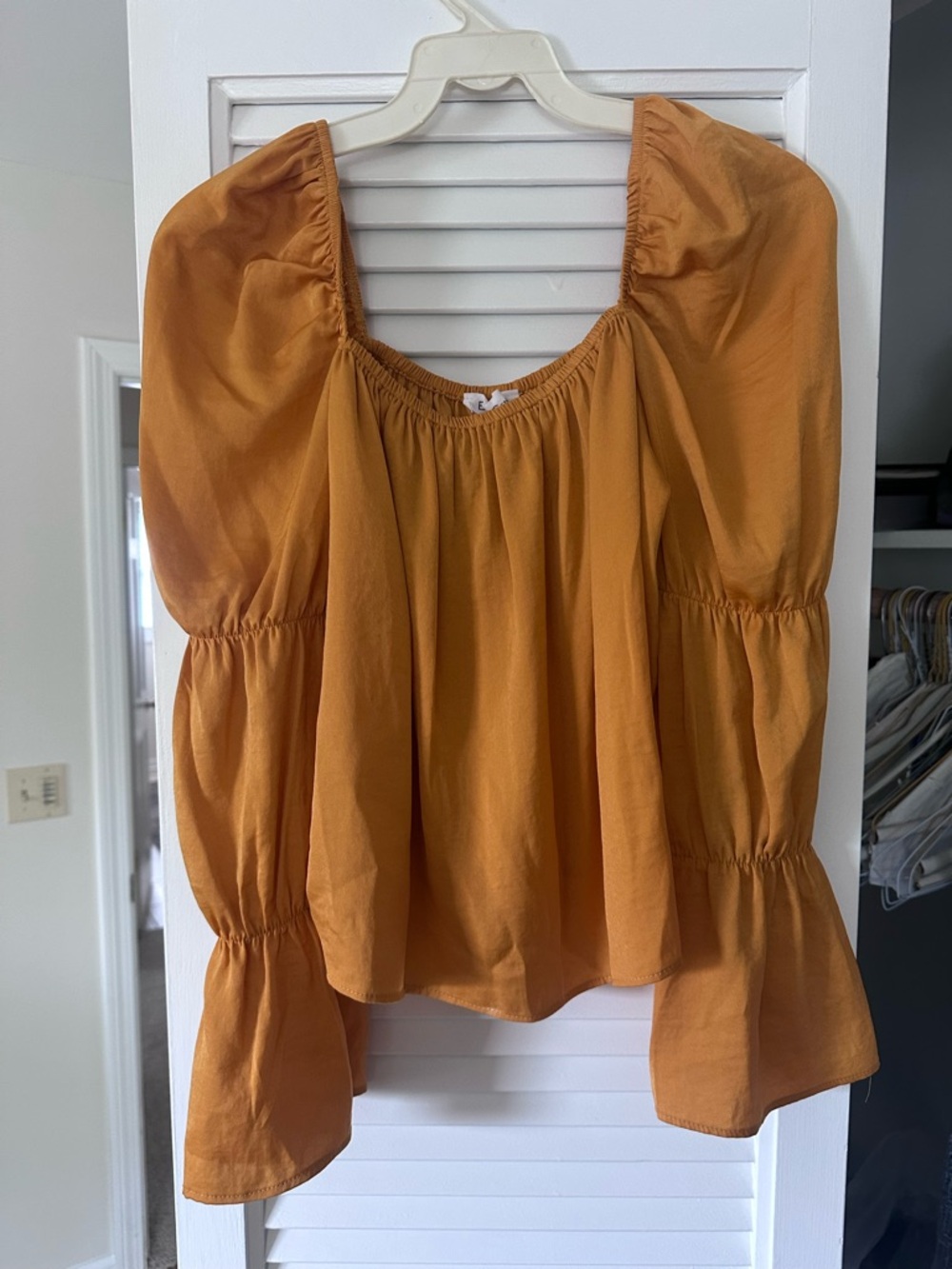BCBG Women’s Mustard Puff Sleeve Square Neck Top